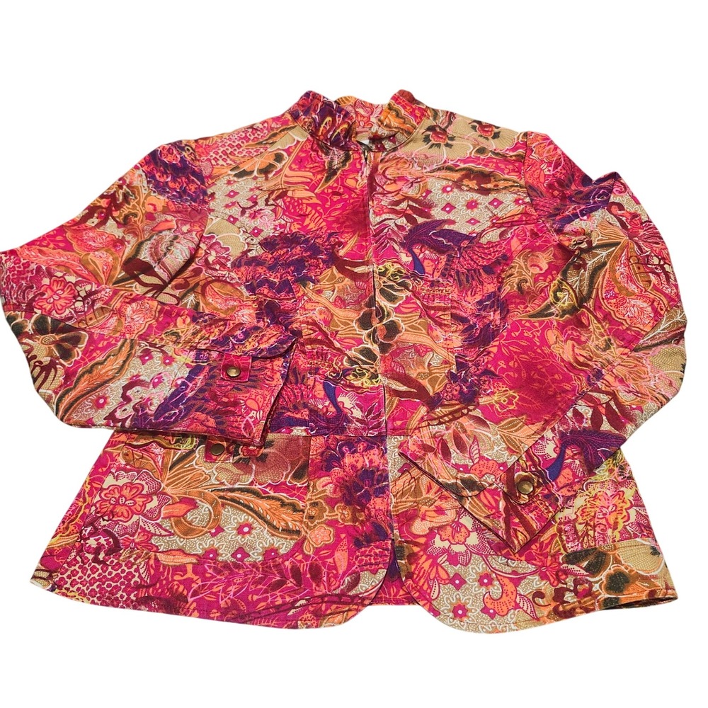 Coldwater Creek Floral Print Zip Front Jacket Pink Purple Small S